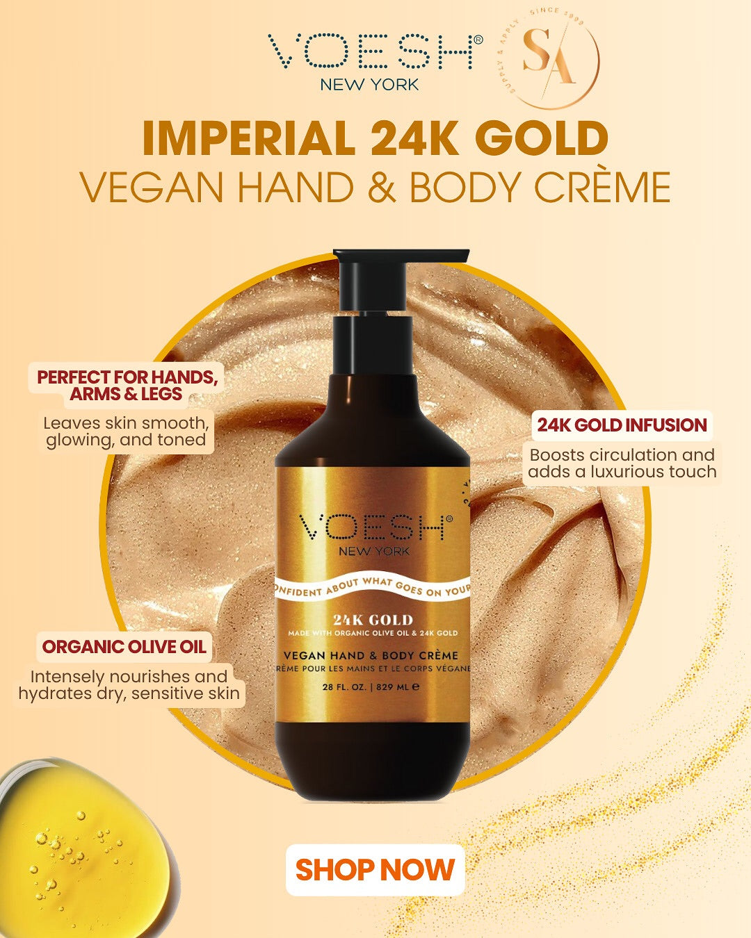 Voesh Vegan Body & Hand Creme - Imperial Gold (28 Fl Oz)