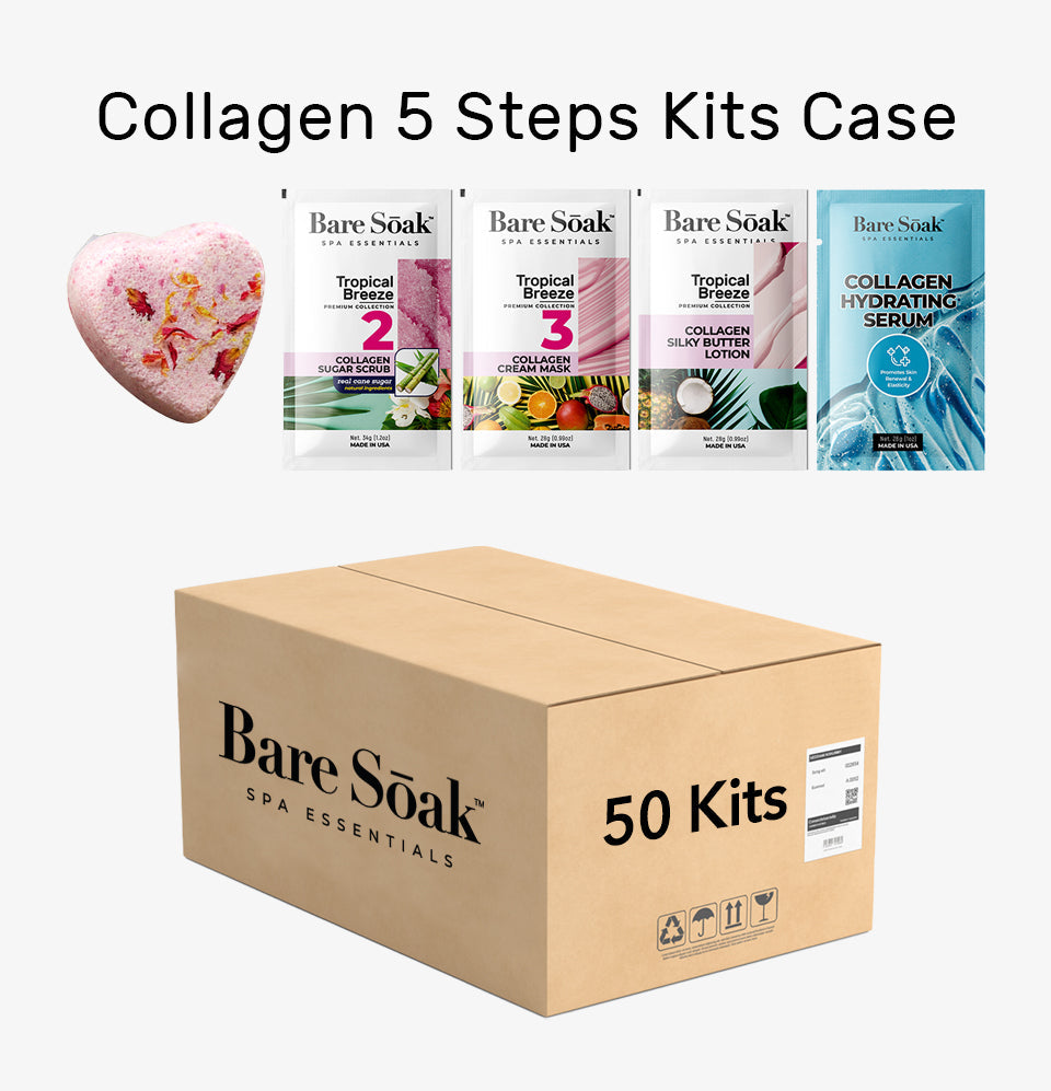 BareSoak 5 Steps Collagen with HEART Fizz Bomb - Honey & Milk - Case of 50 - New
