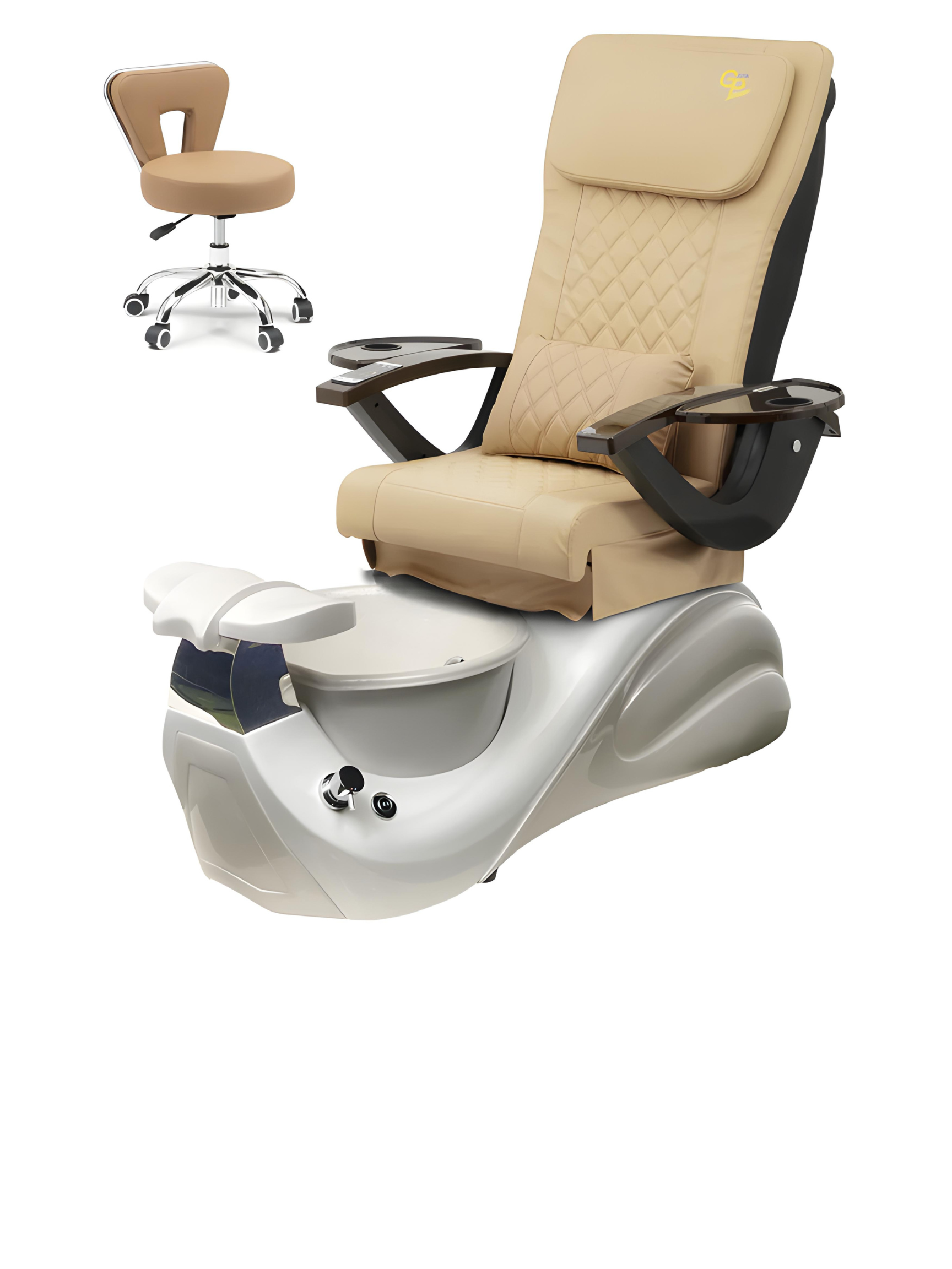 Vespa Pedicure Spa Chair - White Base - Marble Bowl Machiato - C01 Leather