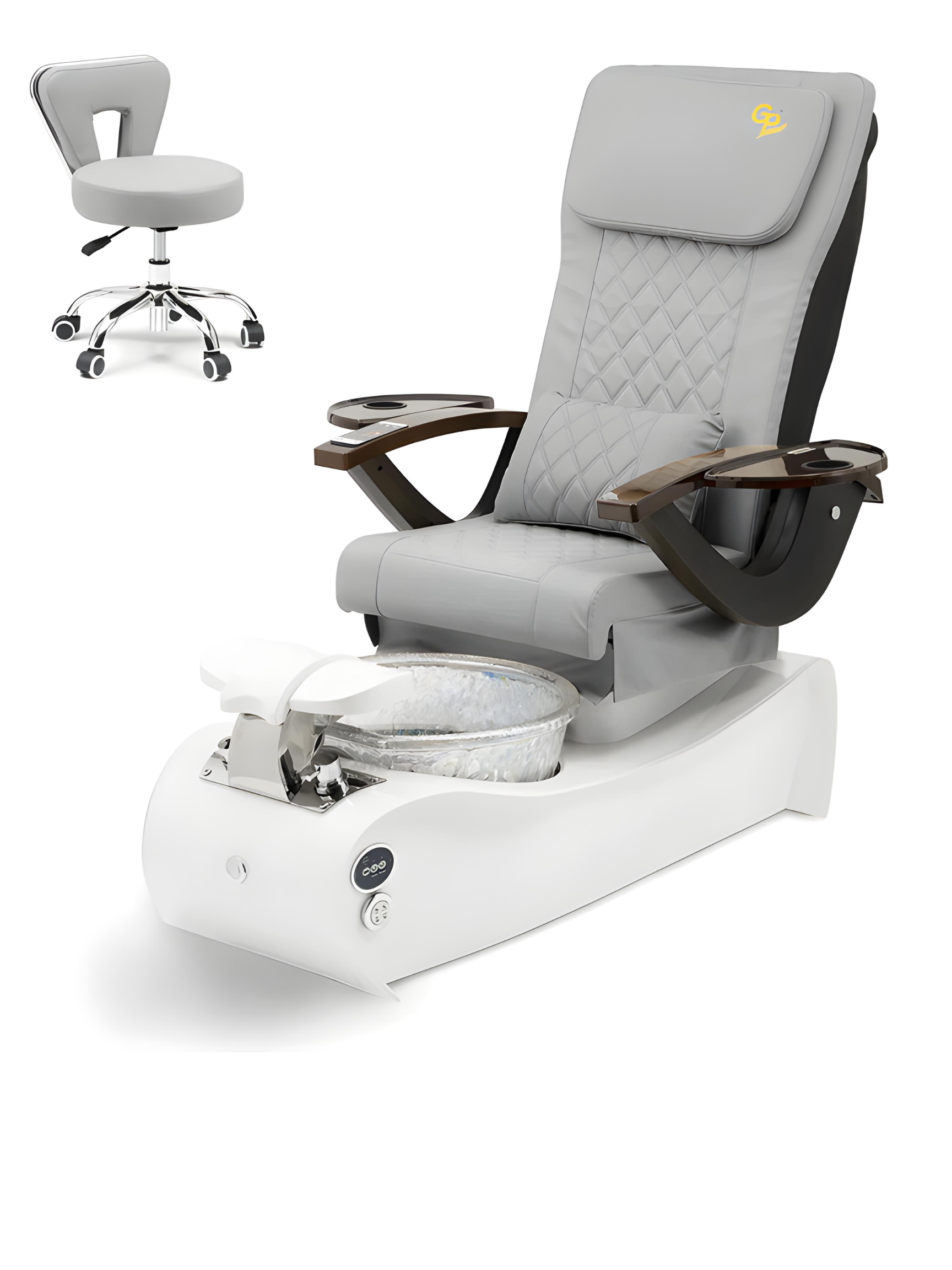 Thunder Pedicure Spa Chair - White Base - Unicorn Bowl - C01 Leather