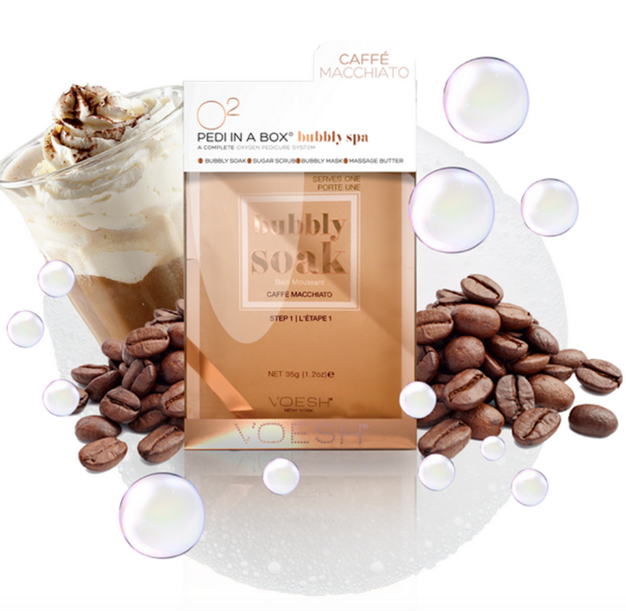 Voesh Deluxe Pedicure 4 Step O2 Bubbly Spa - Caffe Macchiato - Case of 50