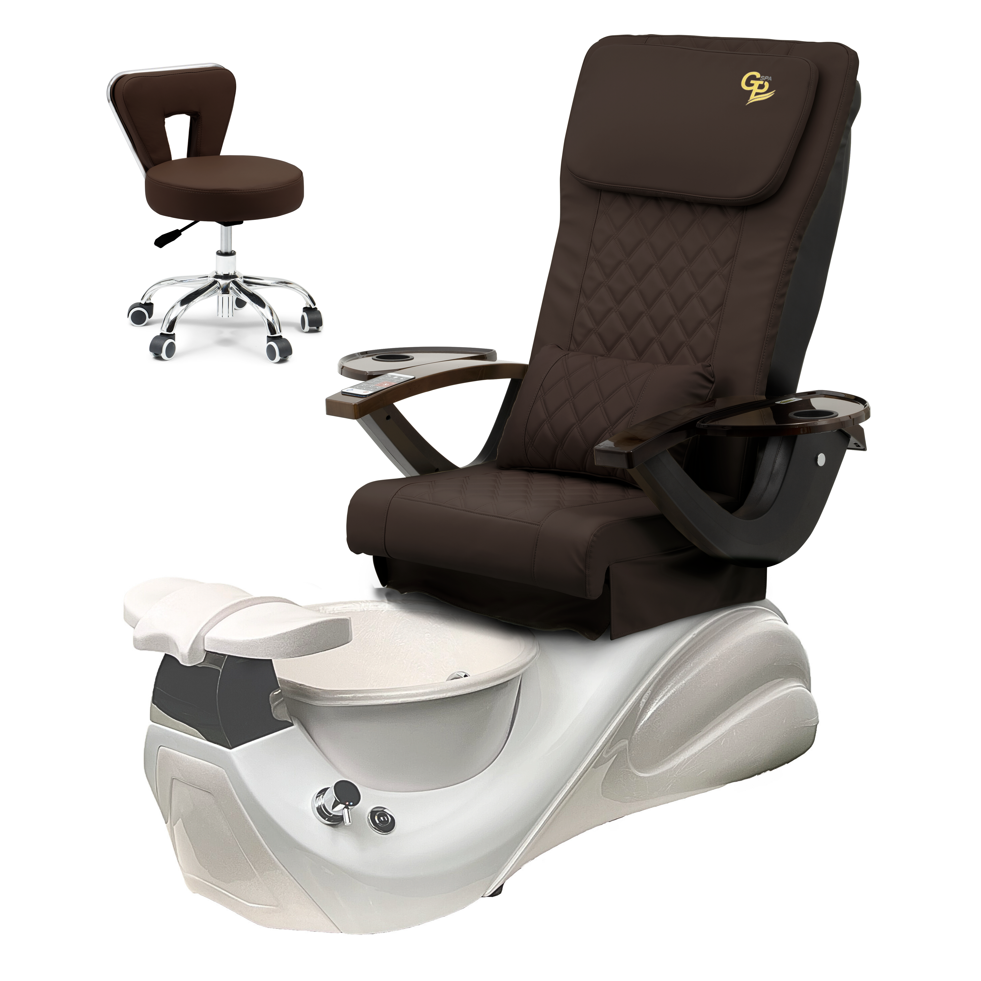 Vespa Pedicure Spa Chair - White Base - Marble Bowl Machiato - C01 Leather