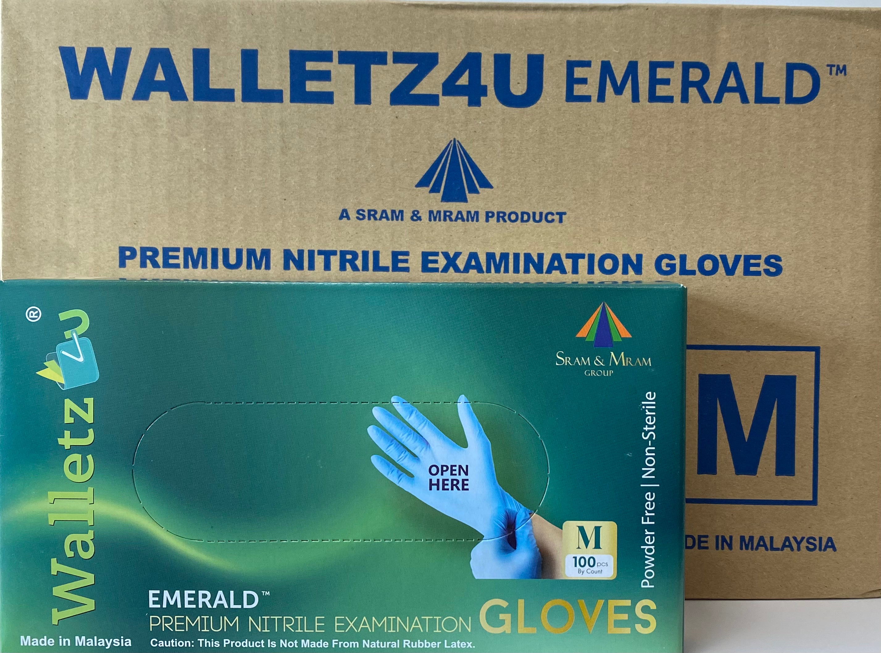 Walletz4u Gloves, Powder Free Nitrile Exam Gloves - Medium Size - Case of 10