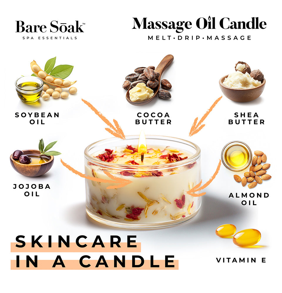 BareSoak Natural Beauty Massage Oil Candle 0.5 oz - White Orchid