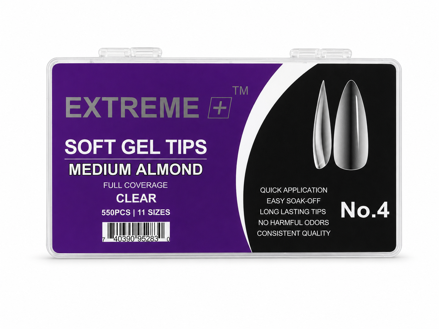 EXTREME+ Clear Full Cover Nail Tips No.4 _ Medium Almond