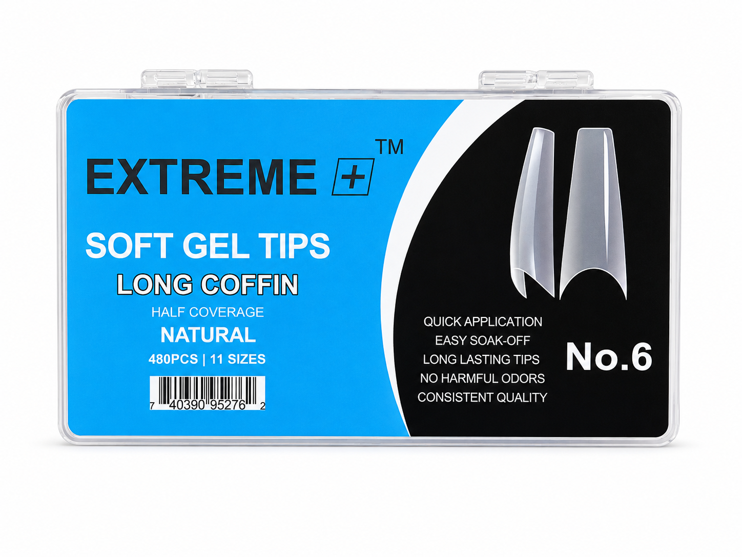 EXTREME+ Natural Half Cover Nail Tips No.6 _ Long Coffin