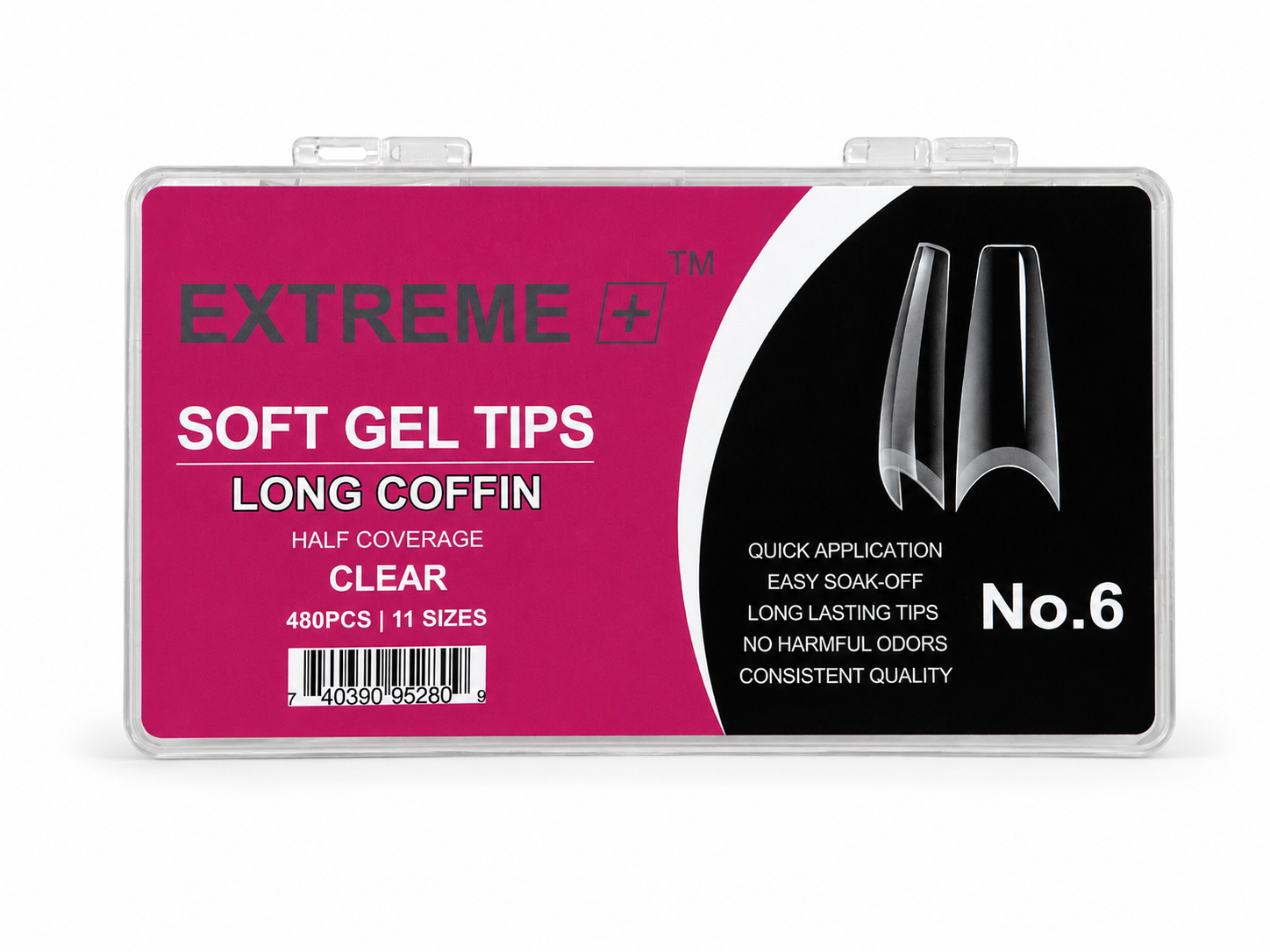 EXTREME+ Clear Half Cover Nail Tips No.6 _ Long Coffin