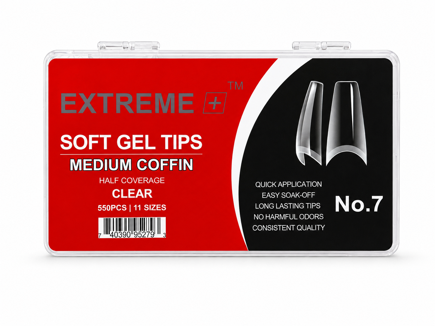 EXTREME+ Clear Half Cover Nail Tips No.7 _ Medium Coffin