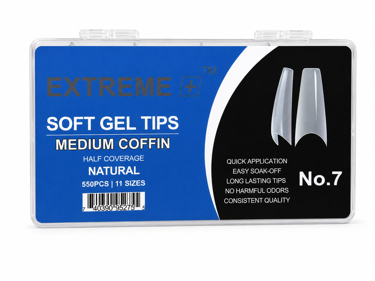 EXTREME+ Natural Half Cover Nail Tips No.7 _ Medium Coffin