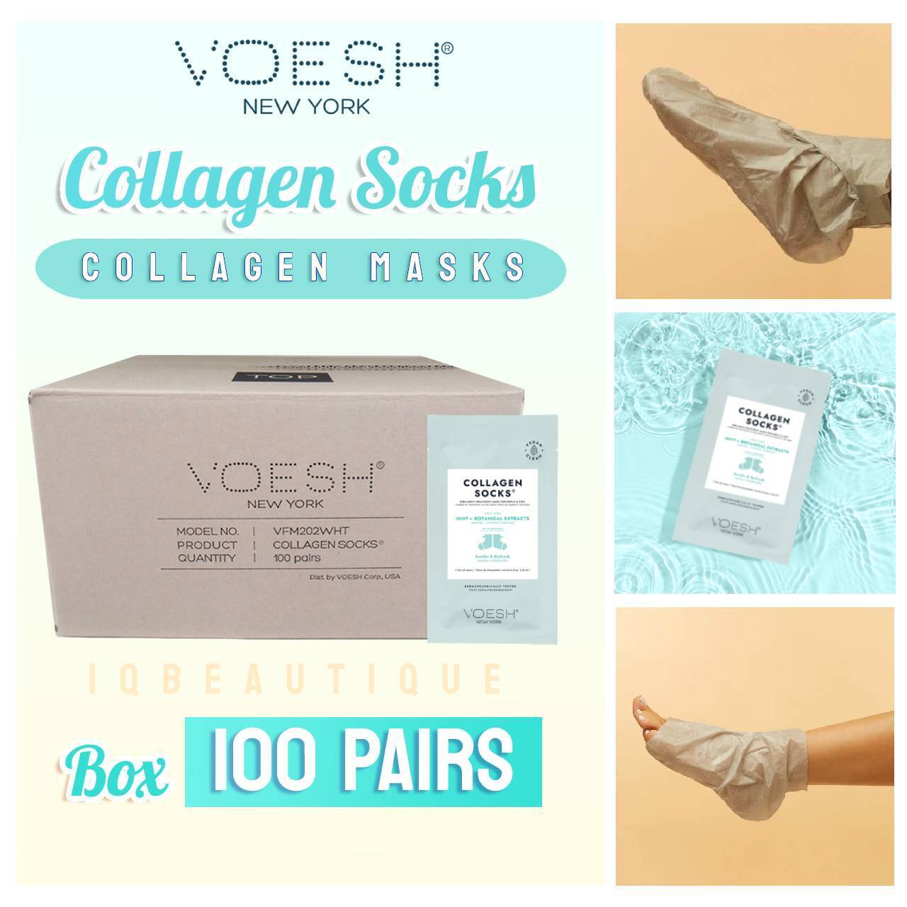 Voesh Deluxe Pedicure Collagen SOCKS - Mint & Botan - Case of 100