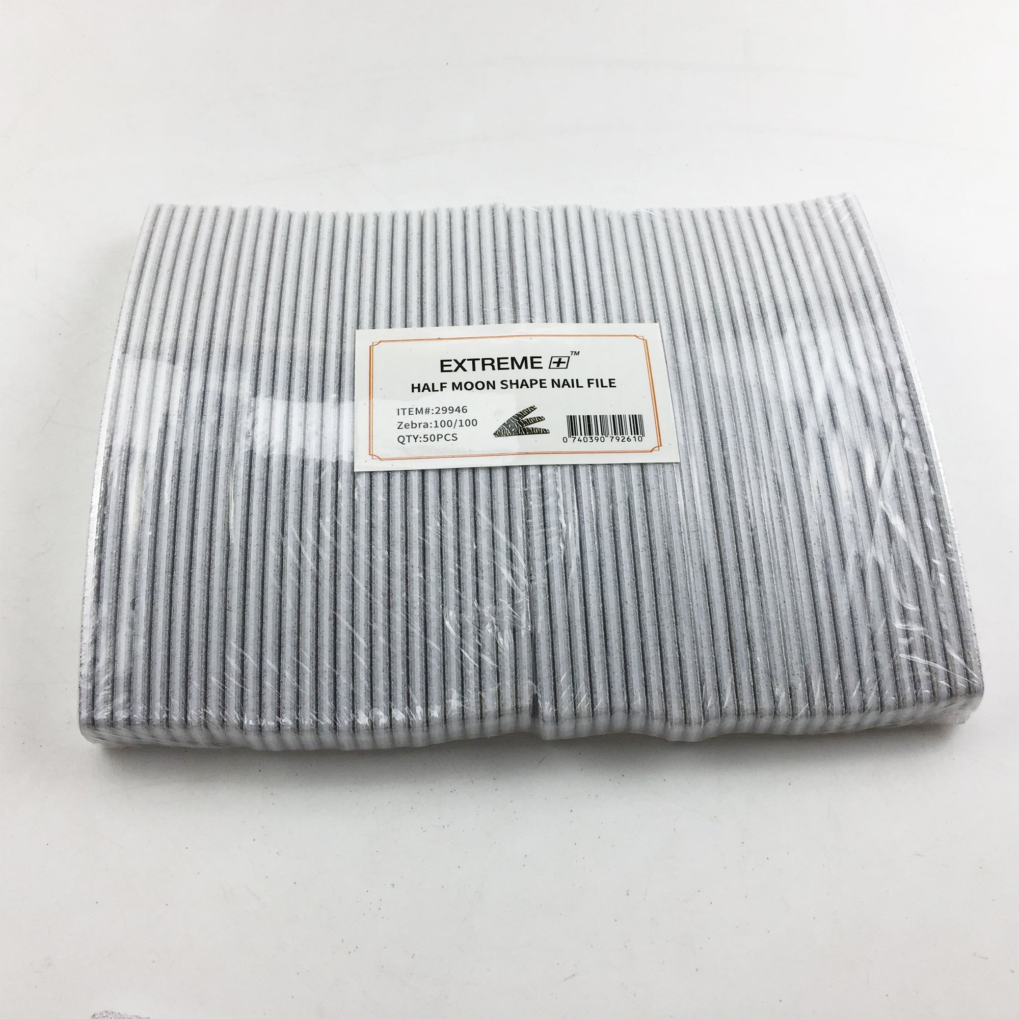 EXTREME+ Half Moon Zebra Nail File - 100/100 grit - Case of 1500