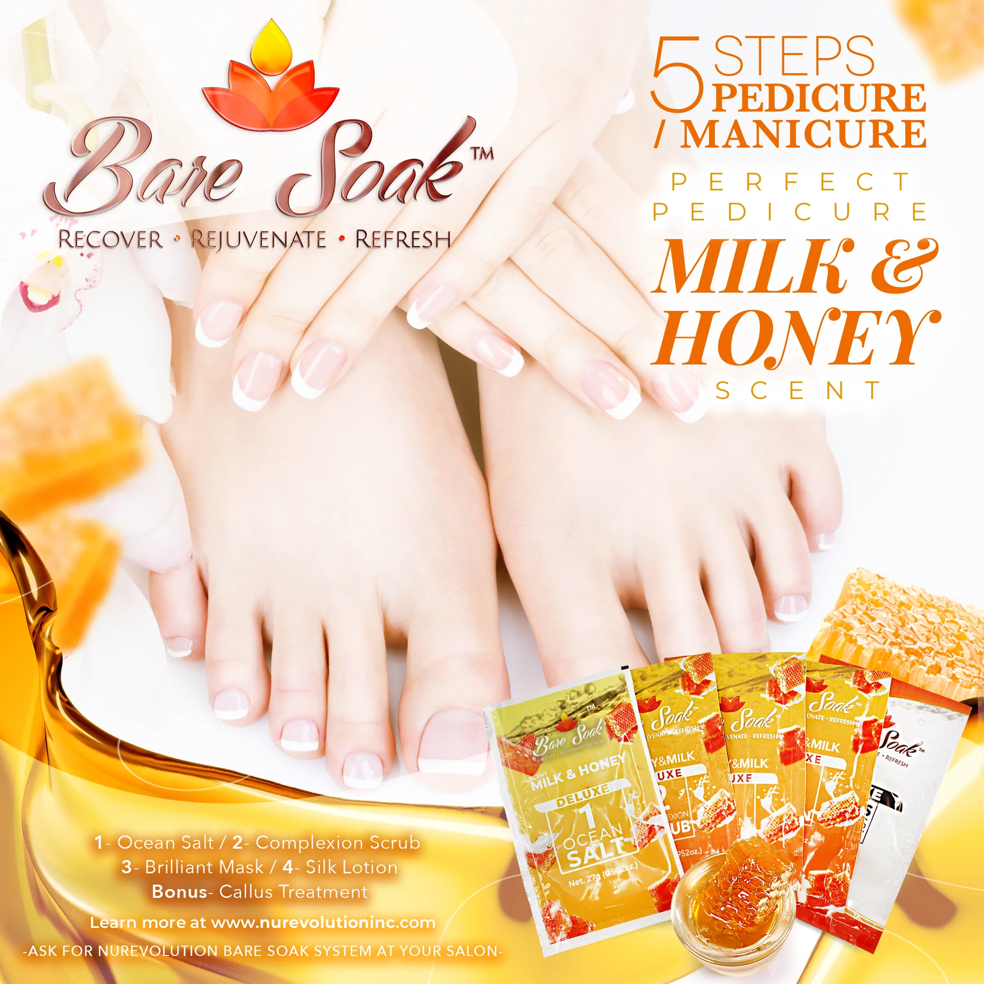 NuRevolution Deluxe 5 Steps Pedicure - Honey & Milk - Kit