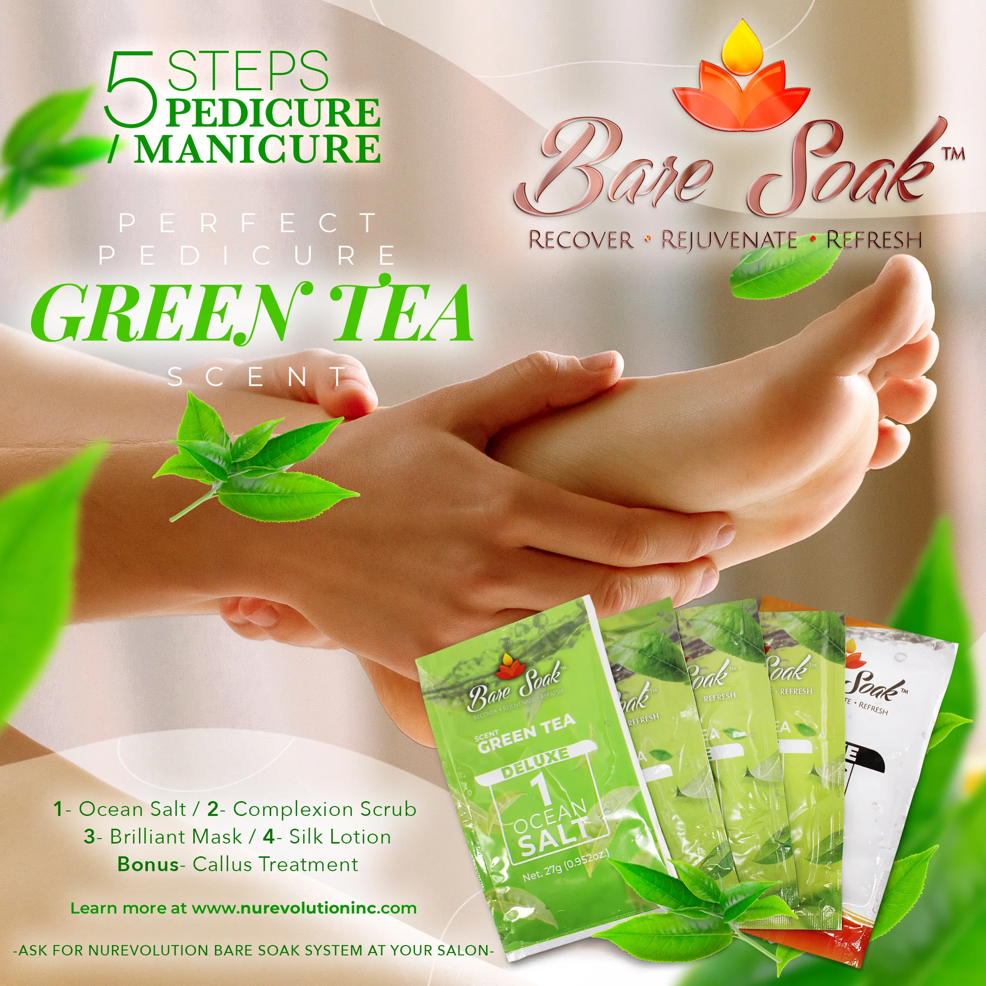 NuRevolution Deluxe 5 Steps Pedicure - Green Tea - Kit