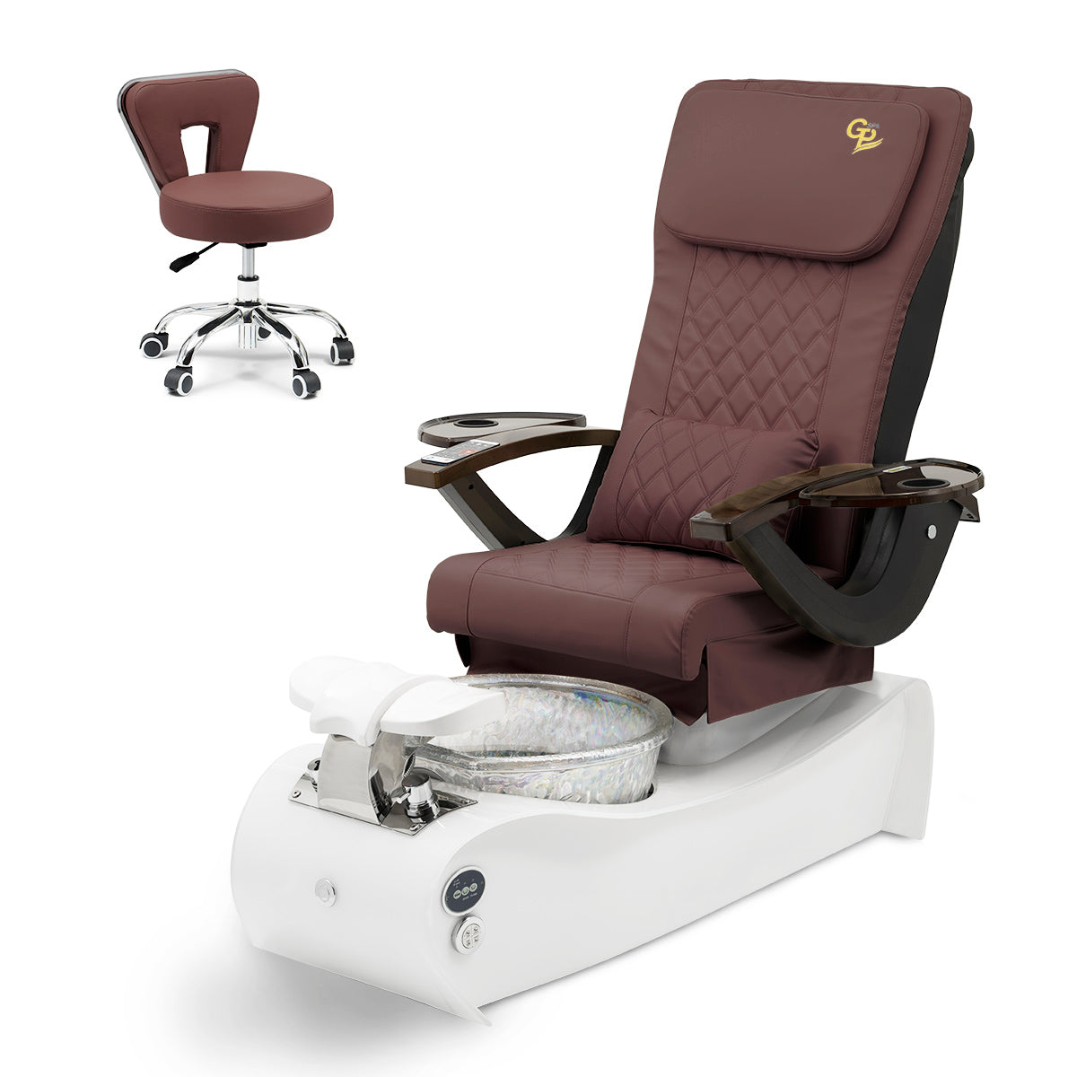 Thunder Pedicure Spa Chair - White Base - Unicorn Bowl - C01 Leather