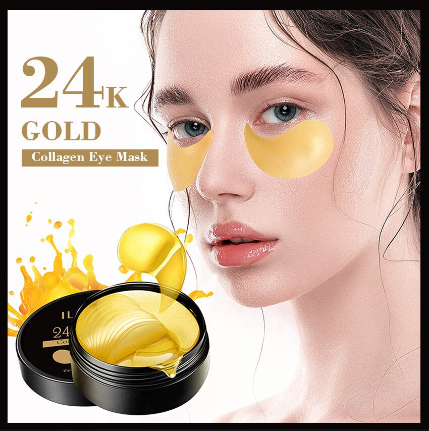 --Collagen Eye Mask 24K Gold Eye Patch Seaweed Eye Dark Circles Anti-Puffiness Anti-Aging Moisturizing Eyes--60Pcs