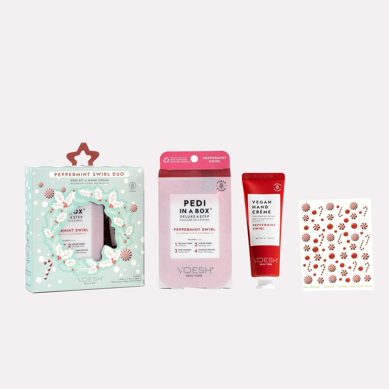 VOESH Deluxe Pedicure 4 Step - Peppermint Swirl (Limited Edition) - Case of 50