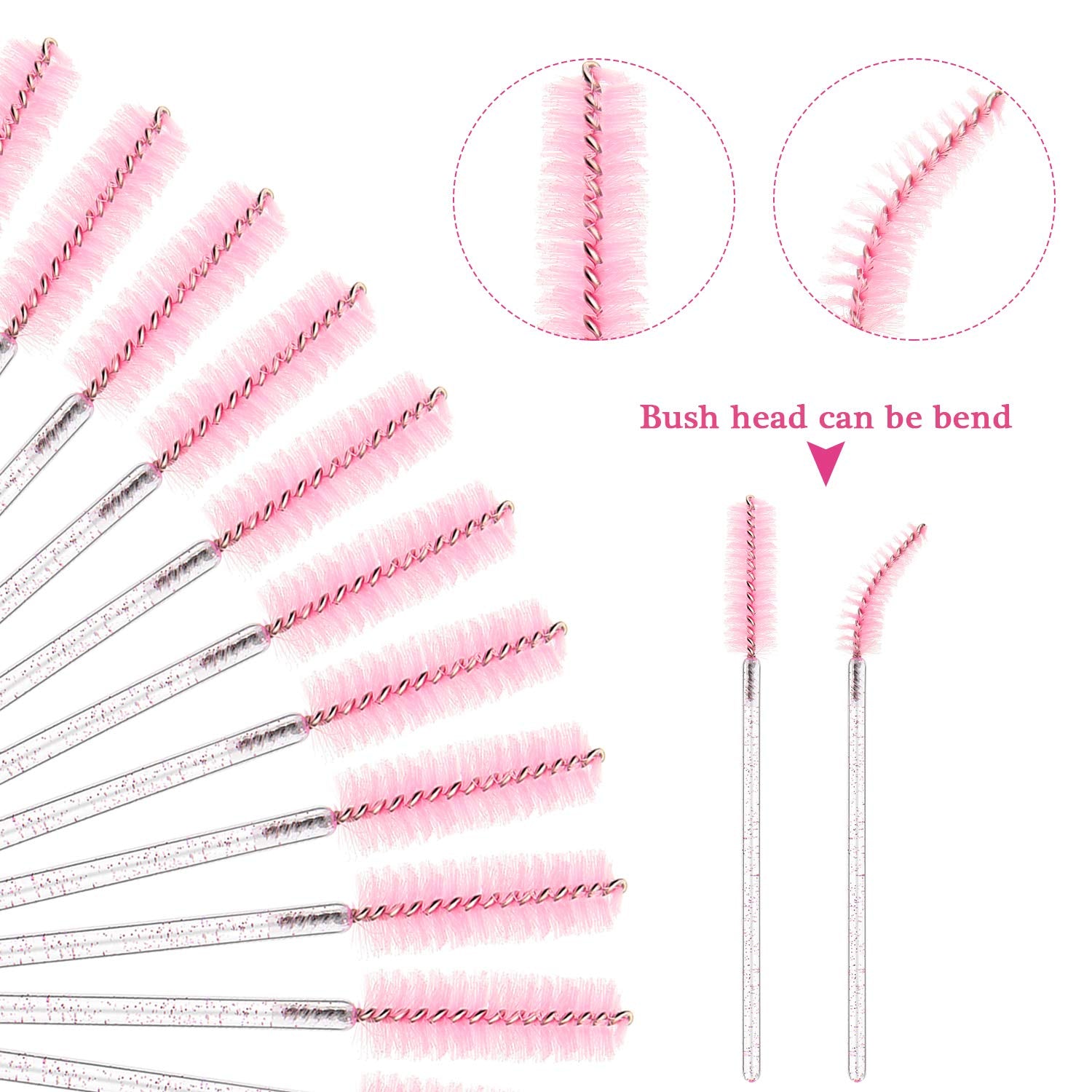 24Pc Plastic Eyelash Extension Tweezers & 100Pc Eyelash Brush Mascara Wands Applicator (Pink)