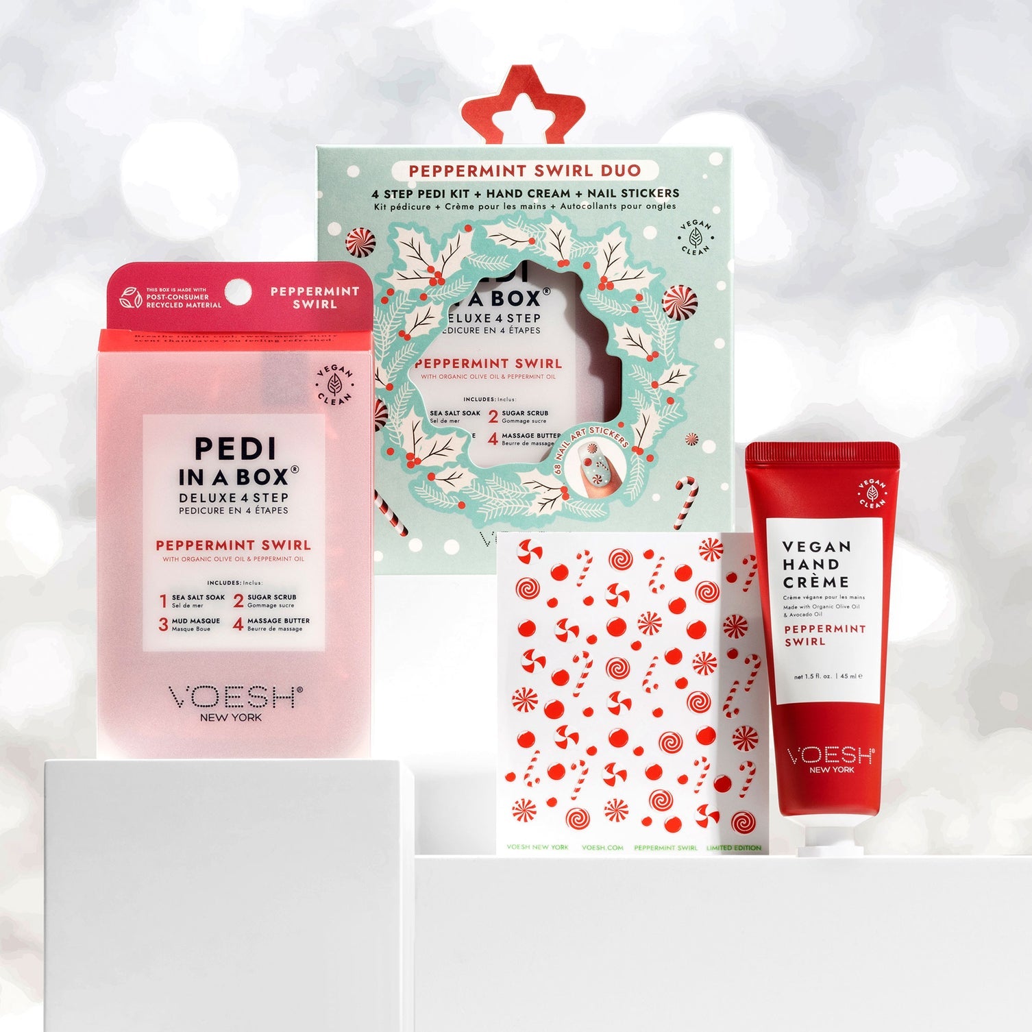 VOESH Deluxe Pedicure 4 Step - Peppermint Swirl (Limited Edition) - Case of 50