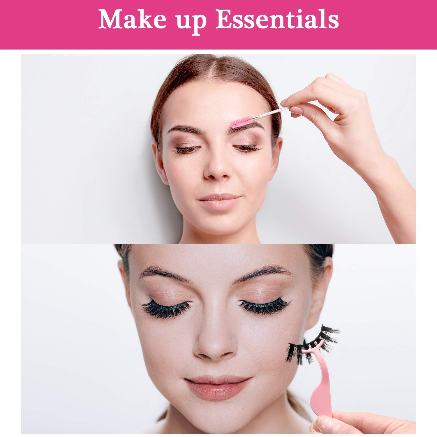24Pc Plastic Eyelash Extension Tweezers & 100Pc Eyelash Brush Mascara Wands Applicator (Pink)