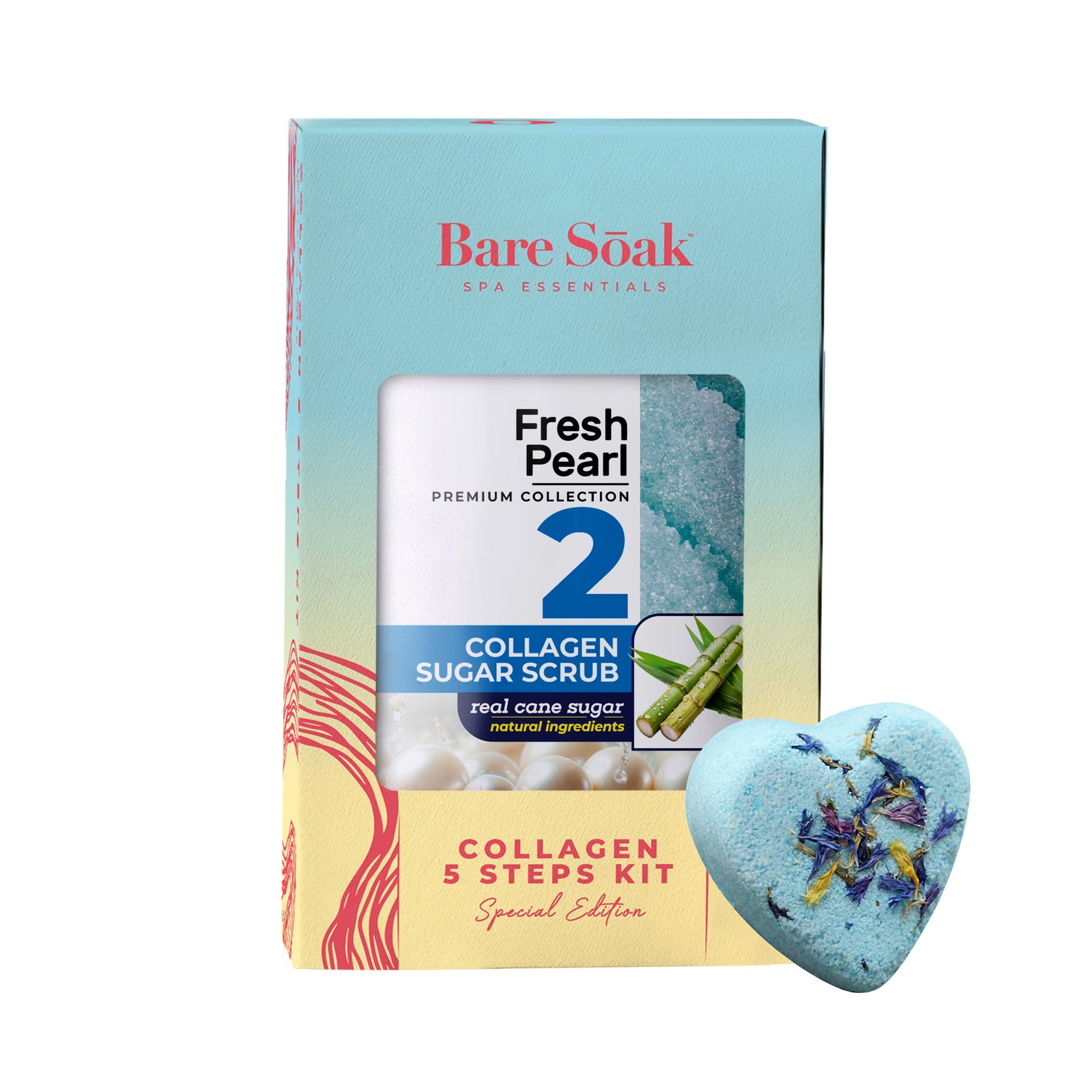 BareSoak 5 Steps Collagen with HEART Fizz Bomb - Fresh Pearl - Kits - New