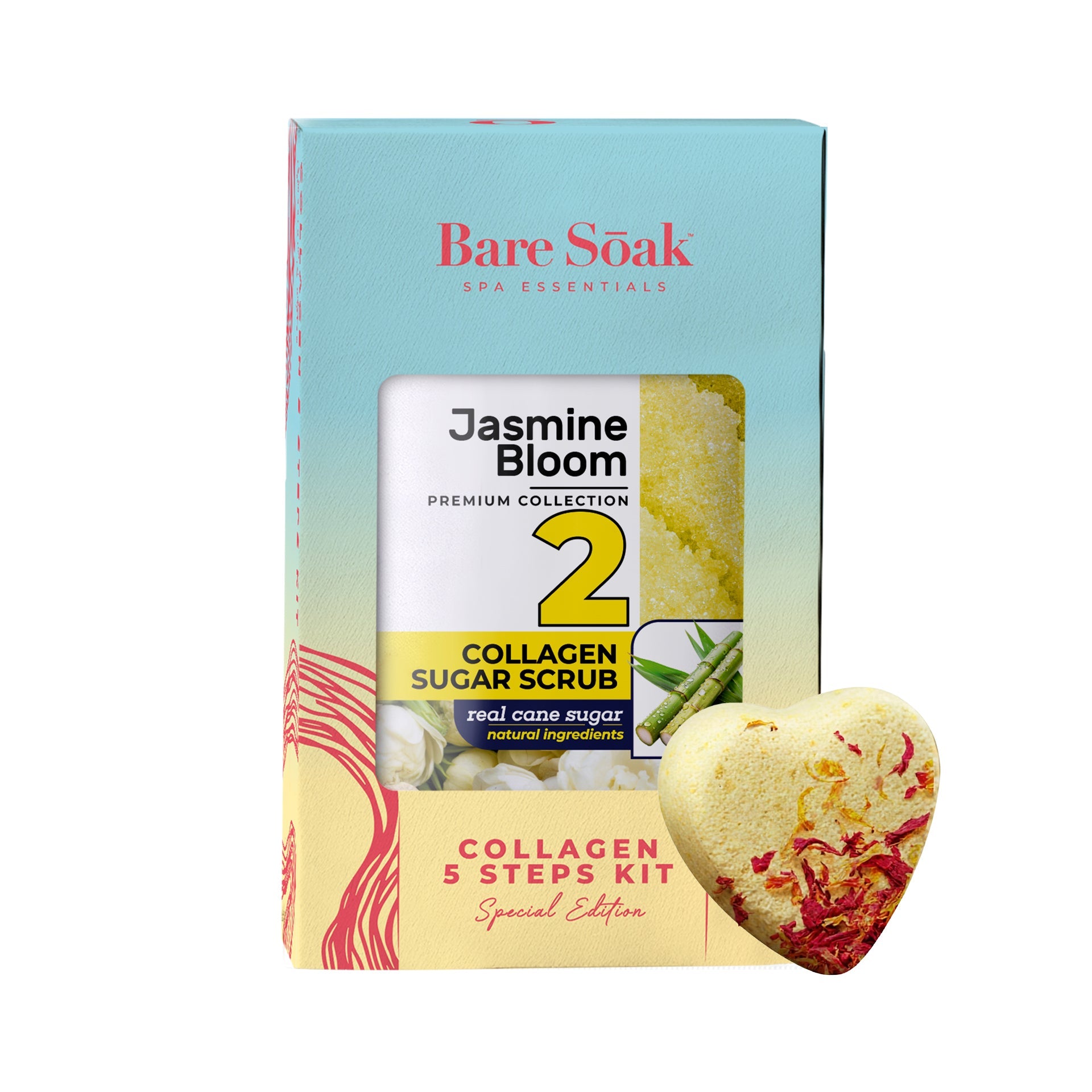BareSoak 5 Steps Collagen with HEART Fizz Bomb - Jasmine Bloom - Kits - New