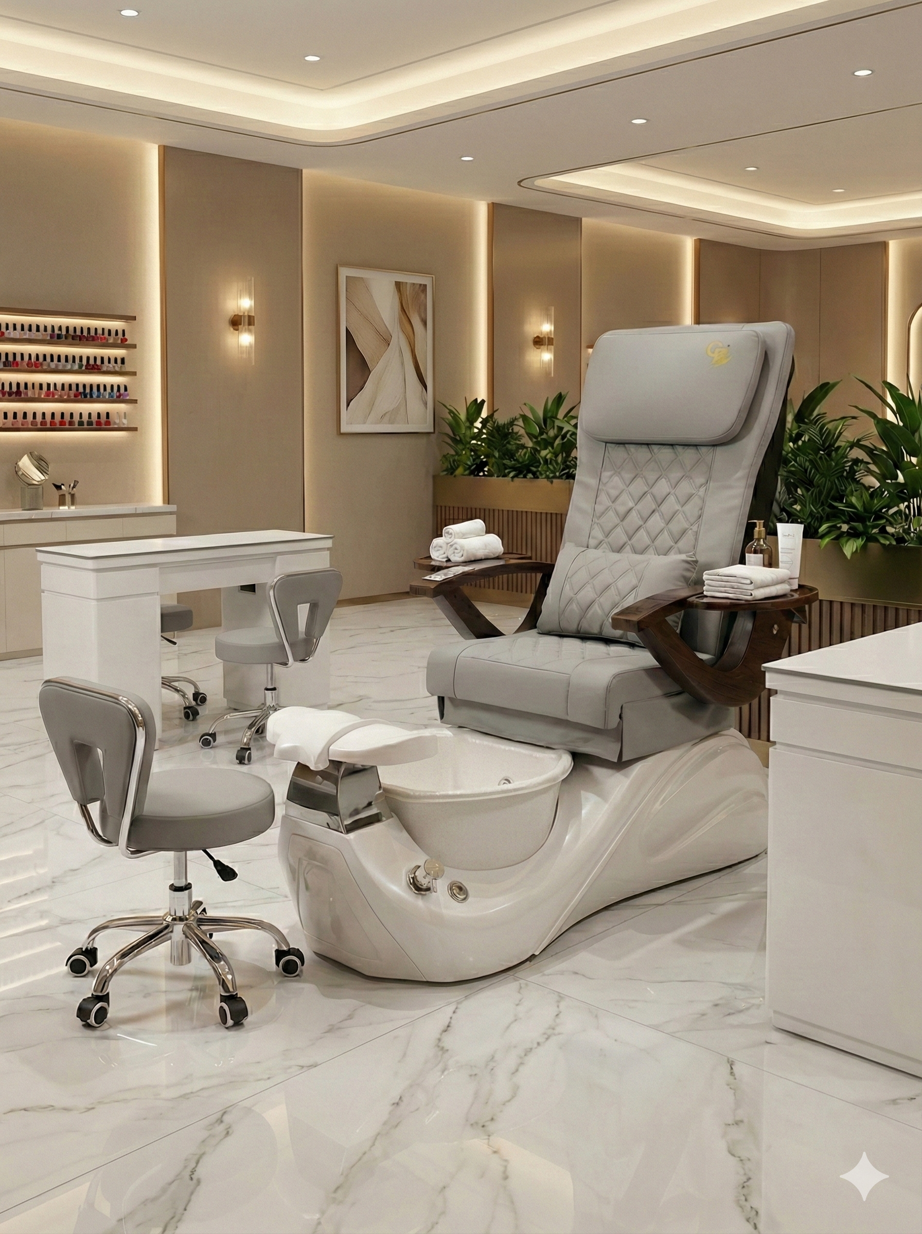 Vespa Pedicure Spa Chair  - White Base - Marble Bowl Machiato - C01 Leather