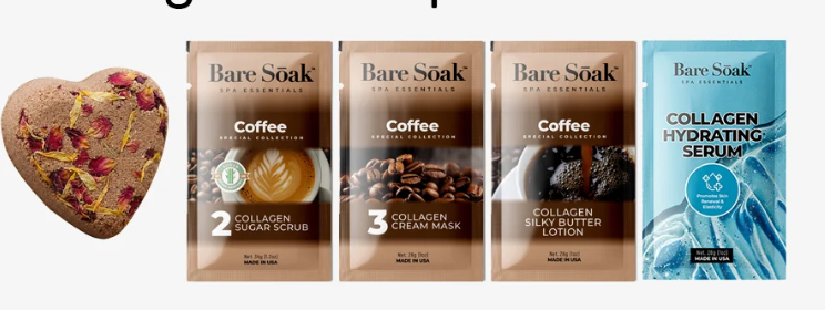 BareSoak 5 Steps Collagen with HEART Fizz Bomb - Coffee - Kits - New