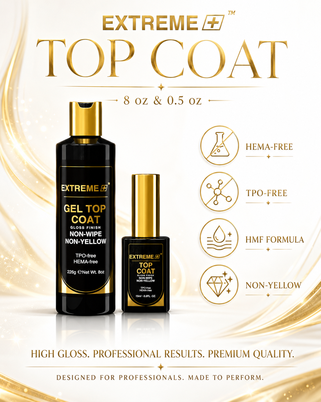 Extreme+ Top Gel Gloss Finish Non Wipe HMF_ 8 oz (free 0.5oz )