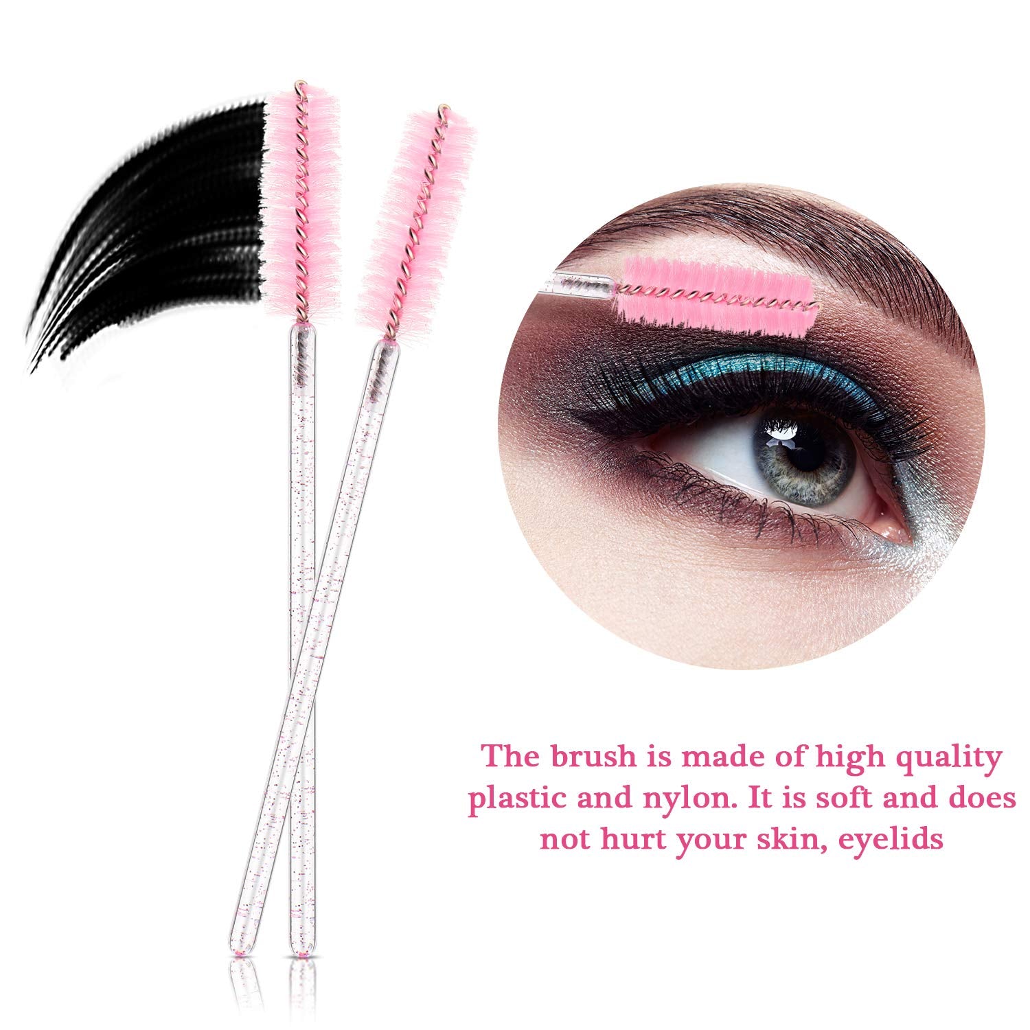 24Pc Plastic Eyelash Extension Tweezers & 100Pc Eyelash Brush Mascara Wands Applicator (Pink)