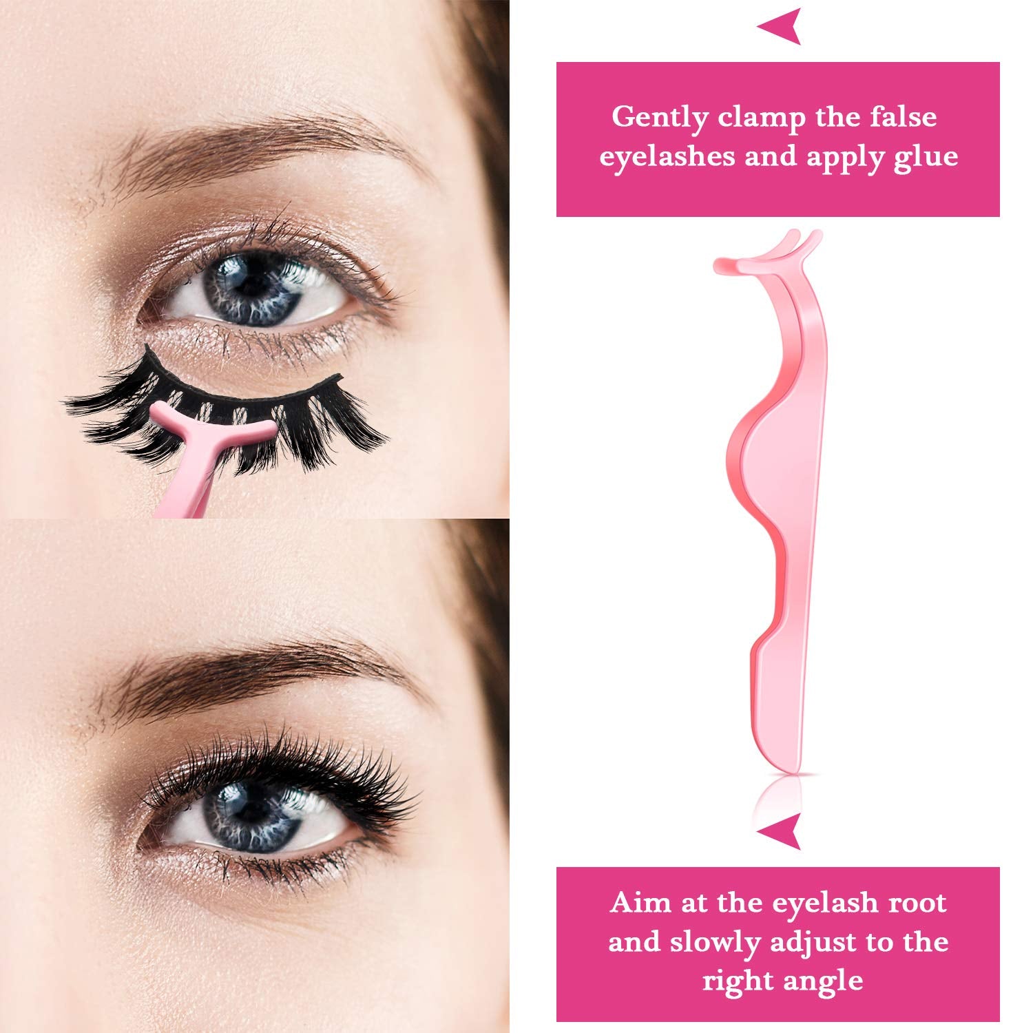 24Pc Plastic Eyelash Extension Tweezers & 100Pc Eyelash Brush Mascara Wands Applicator (Pink)