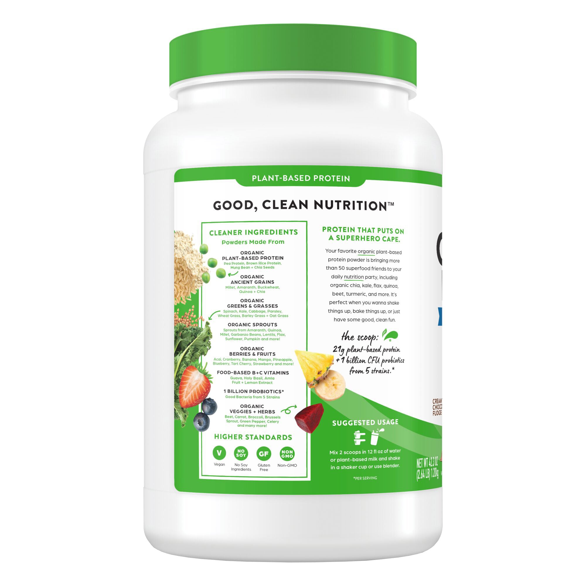 Organic Protein and Superfoods Plant Based Protein Powder, Creamy Chocolate Fudge, 2.64 Lbs