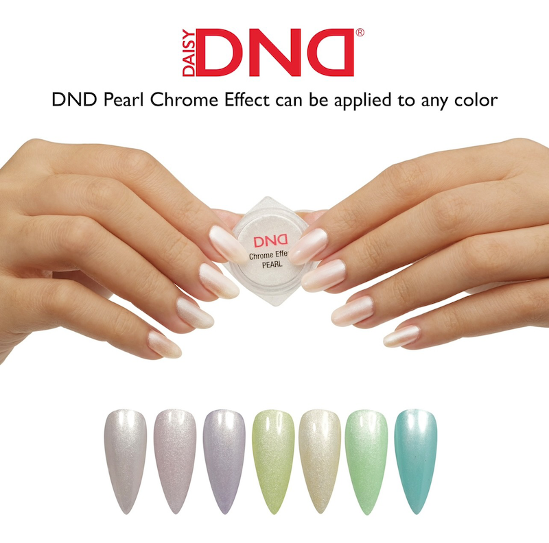 Nail art using DND Chrome Effect White Pearl 01