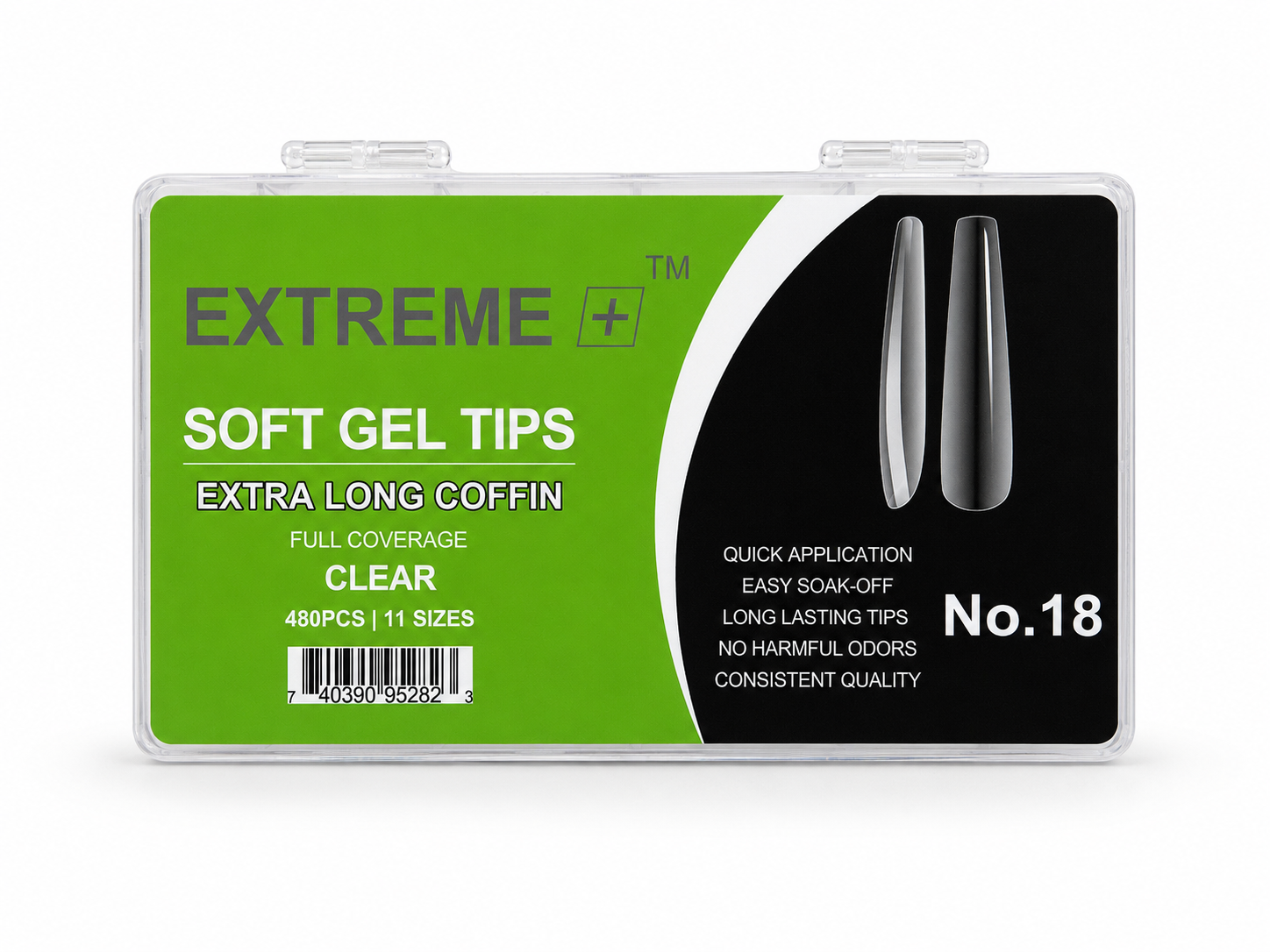 EXTREME+ Clear Full Cover Nail Tips No.18 _ Extra Long Stiletto