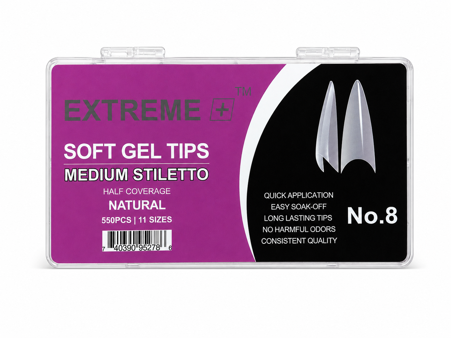 EXTREME+ Natural Half Cover Nail Tips No.8 _ Medium Stiletto